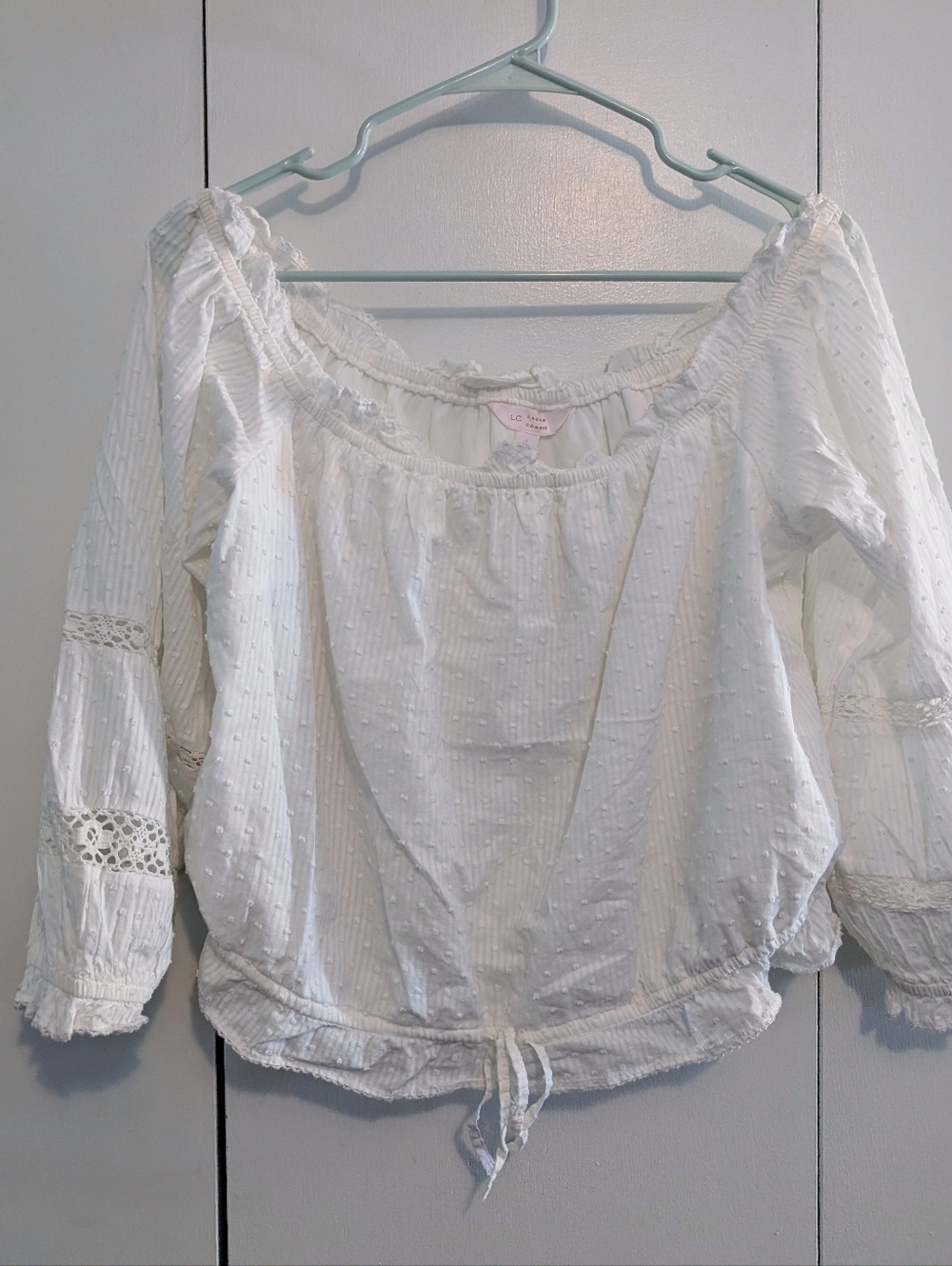 LC Lauren Conrad White Off-Shoulder Peasant Top Cotton Lace Blouse